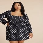 Square Neck Long Sleeve Printed Mini Dress image number null