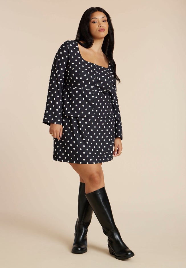 Square Neck Long Sleeve Printed Mini Dress image number 2