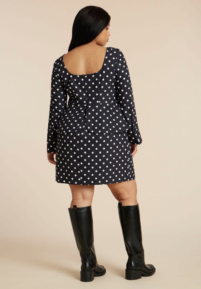 Square Neck Long Sleeve Printed Mini Dress image number 3