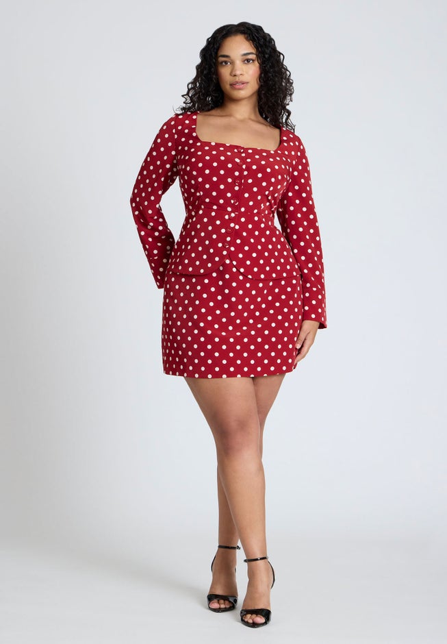 Square Neck Long Sleeve Printed Mini Dress image number null