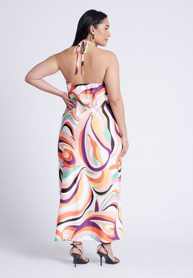 Tie Neck Printed Maxi Dress image number 1