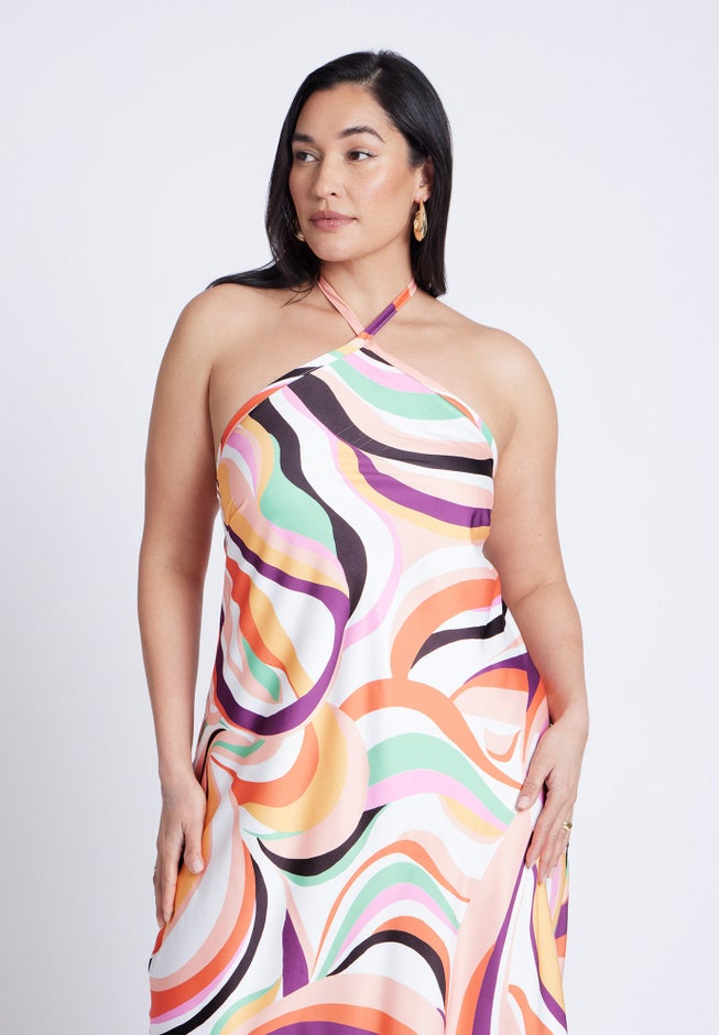 Tie Neck Printed Maxi Dress image number 2