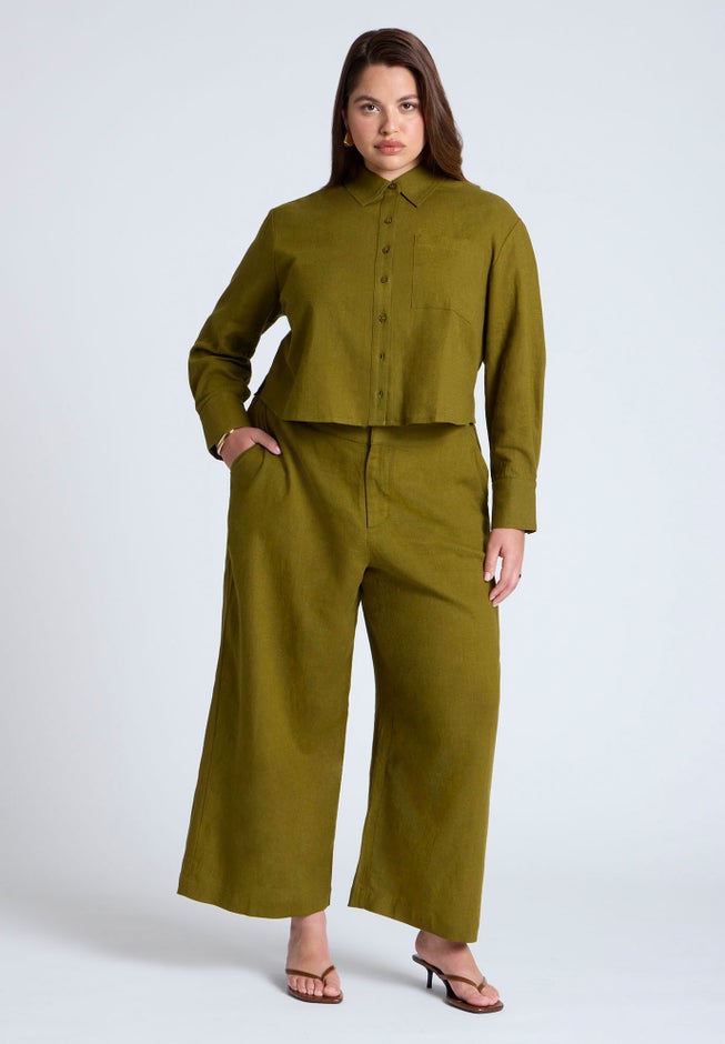 Linen Wide Leg Crop Pant image number null