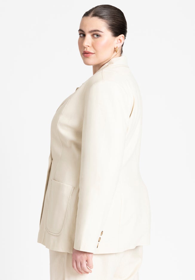 Topstitch Detail Linen Blazer image number 1