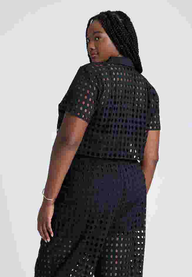 Eyelet Short Sleeve Button Up Top image number 1