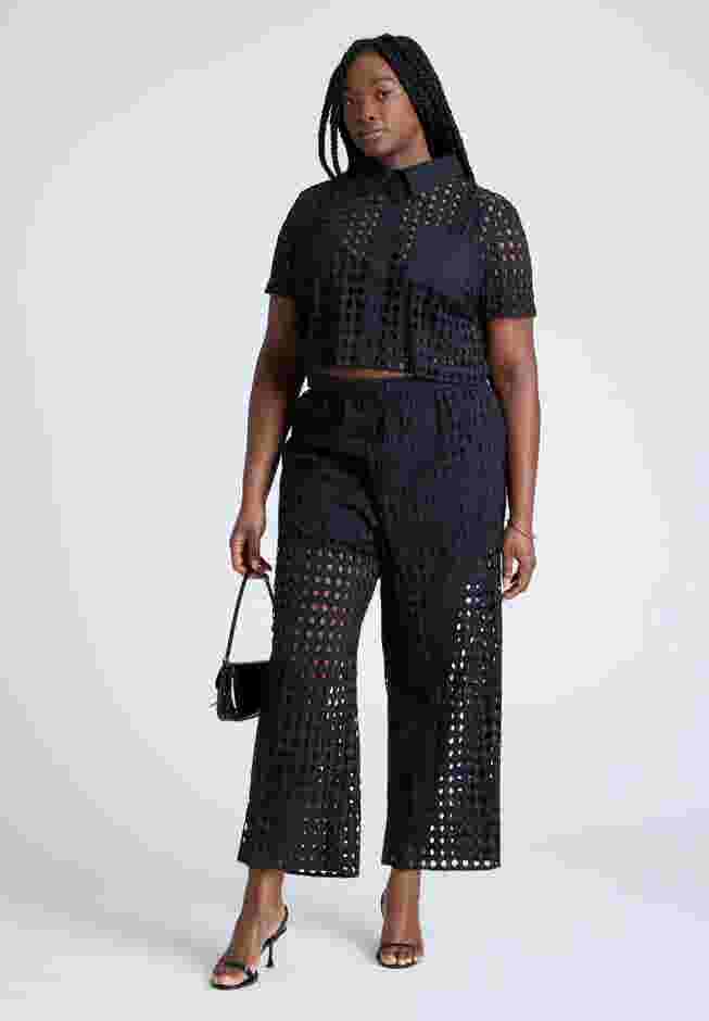 Eyelet Short Sleeve Button Up Top image number 2