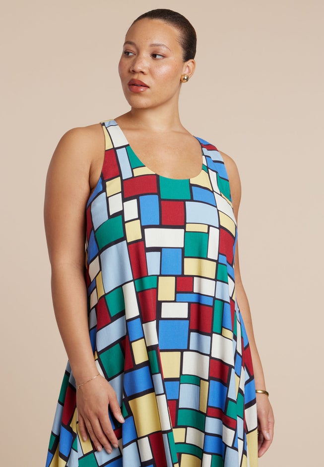 Printed Linen Trapeze Dress image number 1