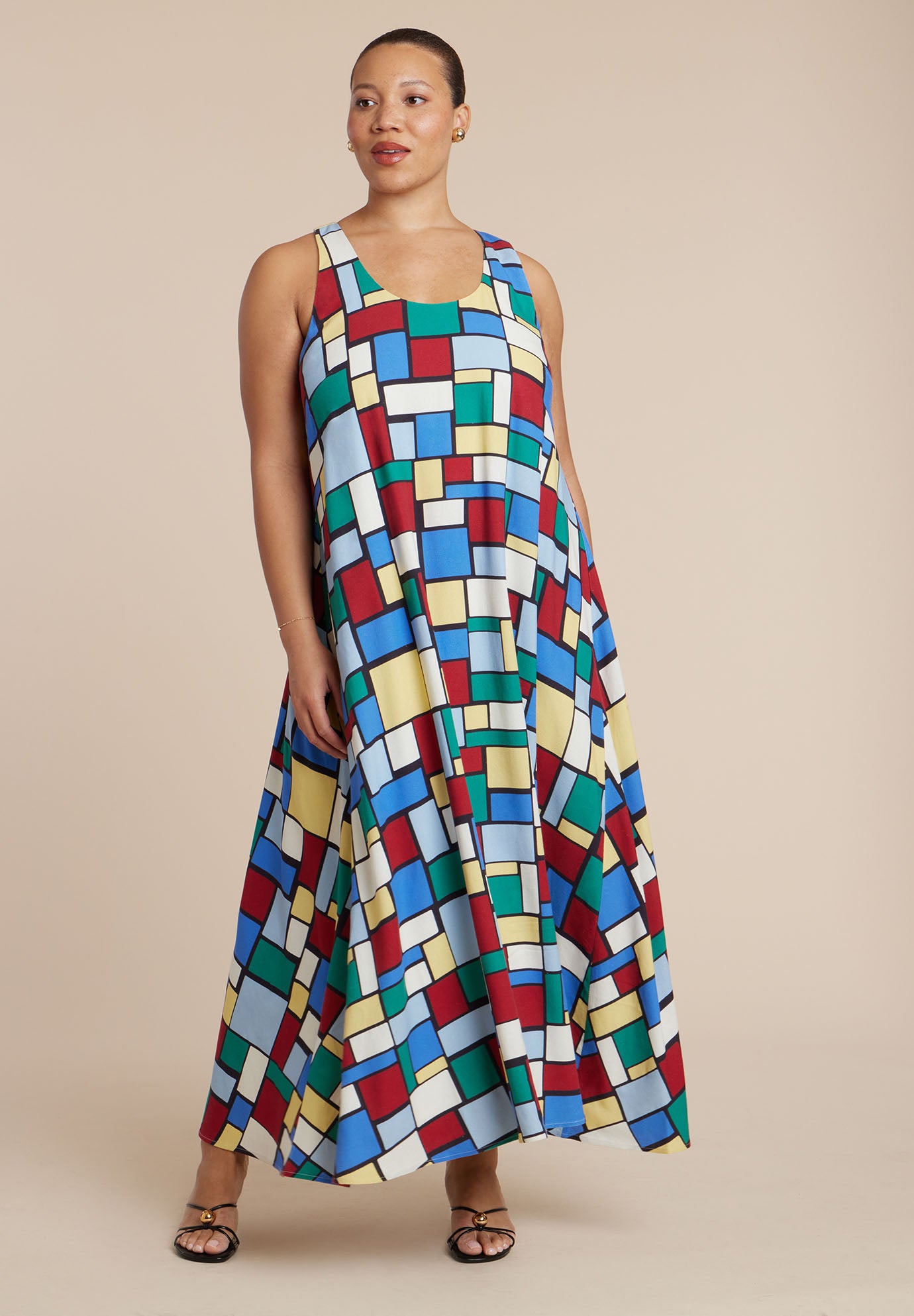 Printed Linen Trapeze Dress image number 0