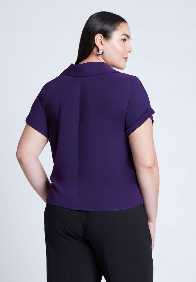 Short Sleeve Collared Top With Waist Tie image number 1