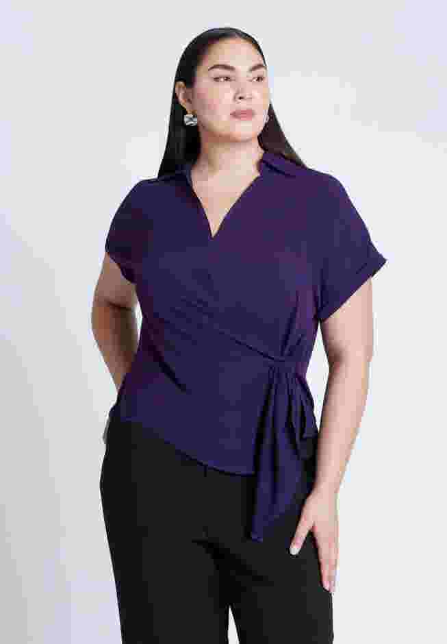 Short Sleeve Collared Top With Waist Tie image number 0