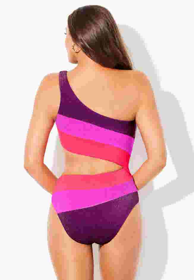 One Shoulder Color Block Cutout One Piece Swimsuit image number 4
