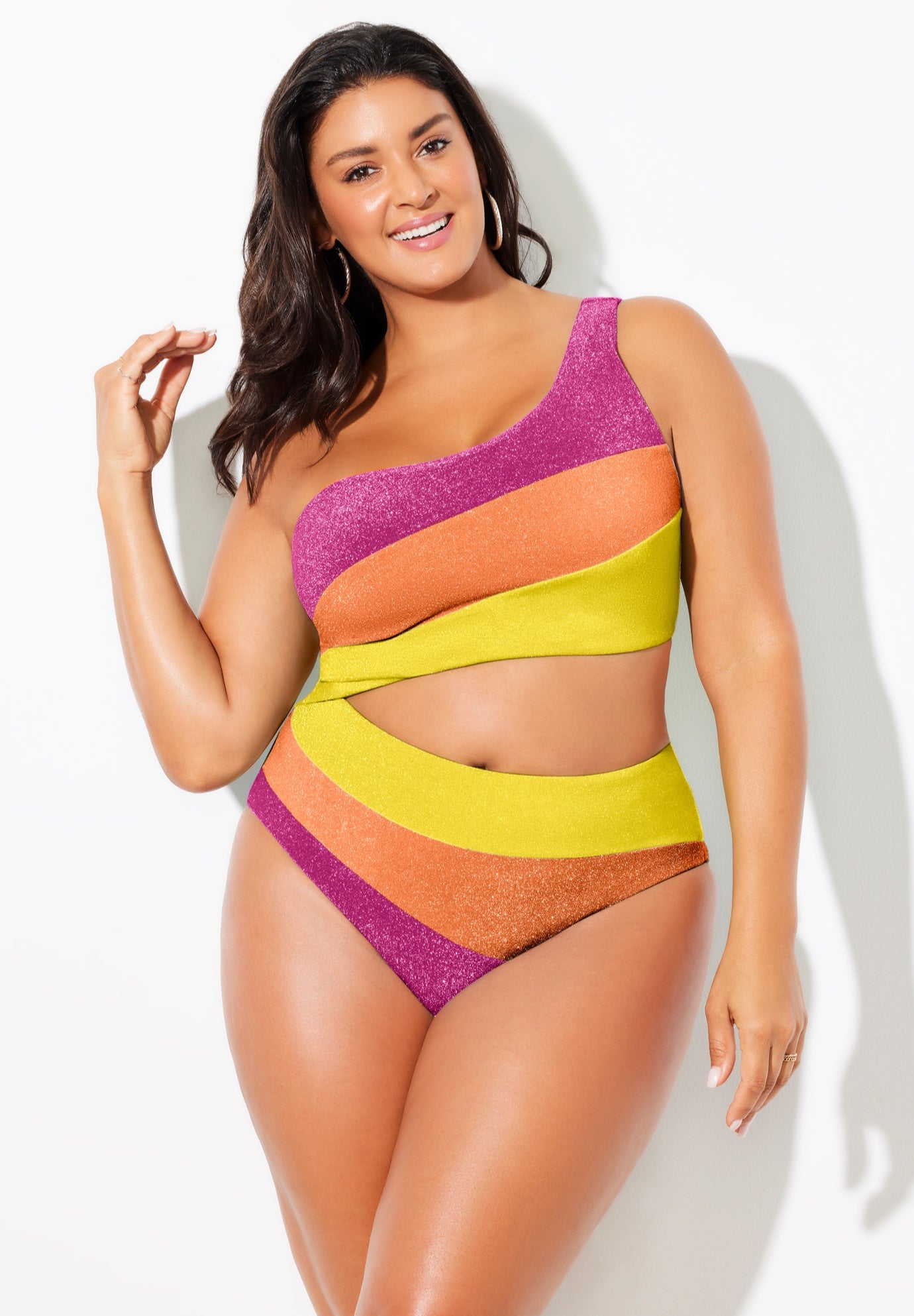 One Shoulder Color Block Cutout One Piece Swimsuit image number 3