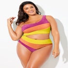 One Shoulder Color Block Cutout One Piece Swimsuit image number null