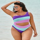 One Shoulder Color Block Cutout One Piece Swimsuit image number null