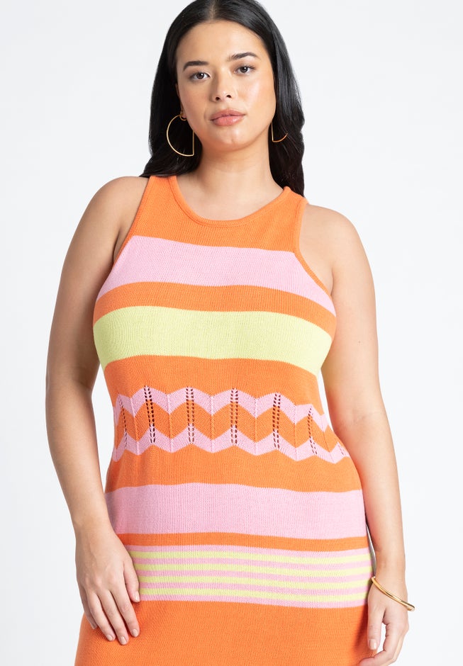 Striped Tank Sweater Dress With Ruffles image number 2