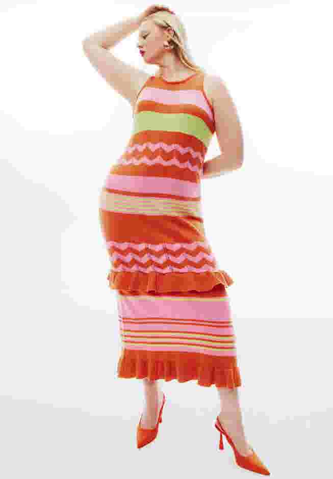 Striped Tank Sweater Dress With Ruffles image number 4