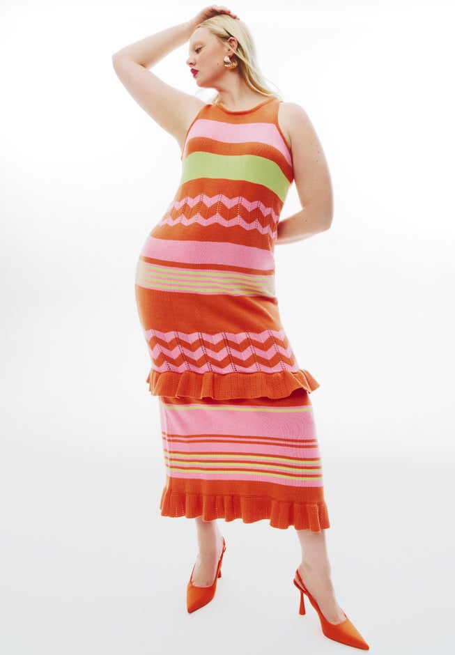 Striped Tank Sweater Dress With Ruffles image number 4