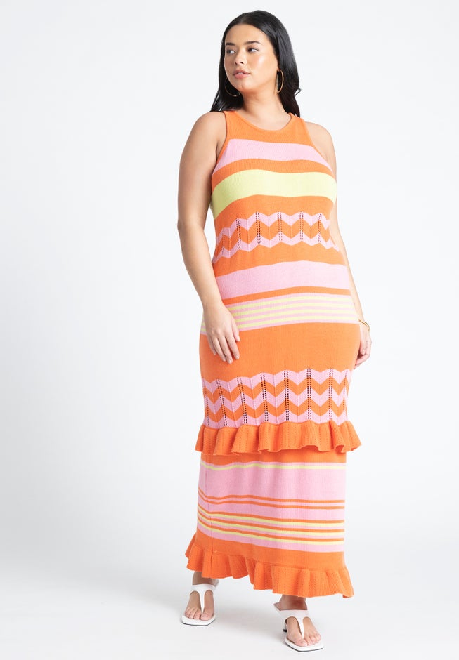 Striped Tank Sweater Dress With Ruffles image number 0