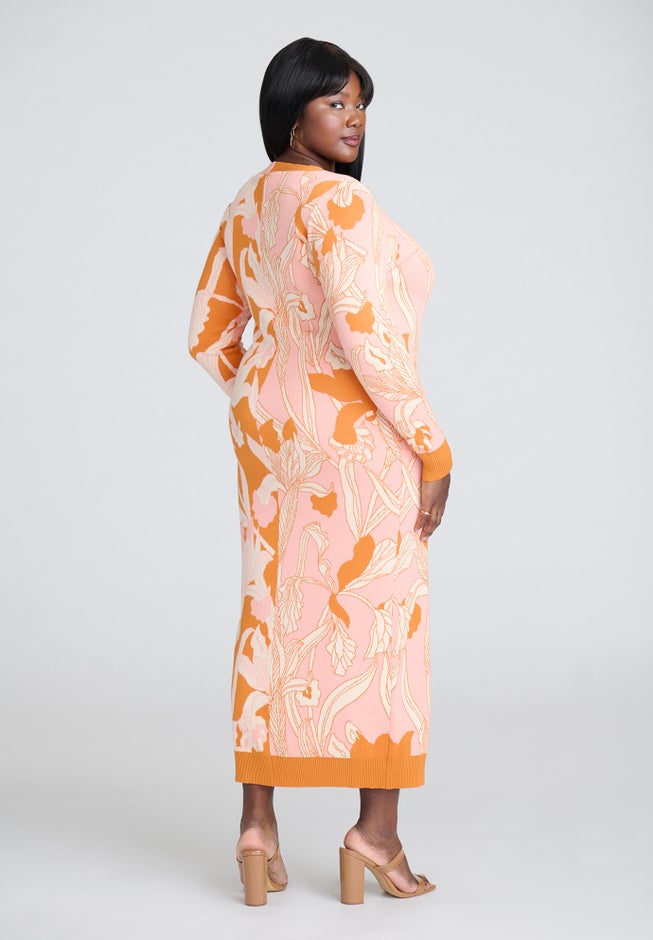 Intarsia Two Tone Cardigan Dress image number 1