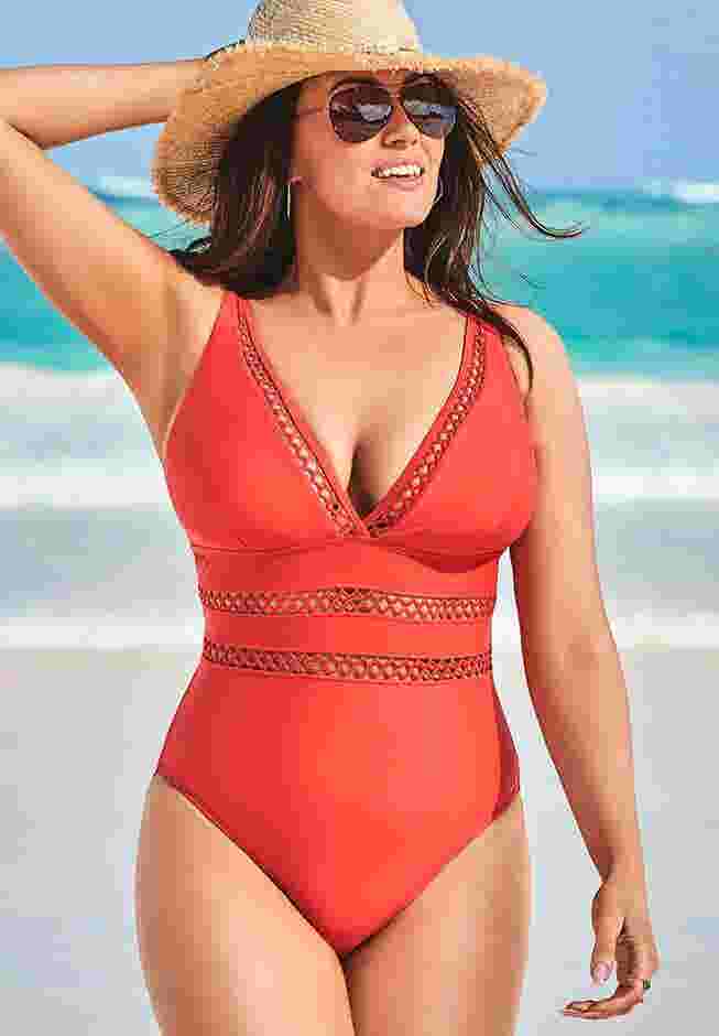 Lattice Plunge One Piece Swimsuit image number 0