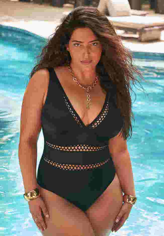 Lattice Plunge One Piece Swimsuit image number 0