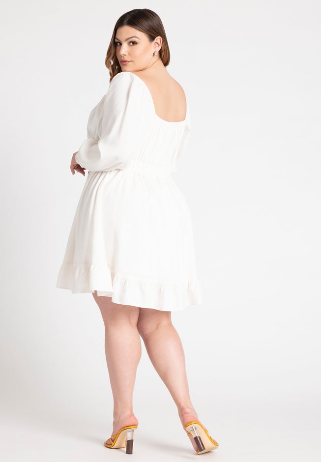 Puff Sleeve Linen Mini Dress image number 1