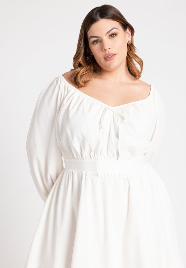 Puff Sleeve Linen Mini Dress image number 2