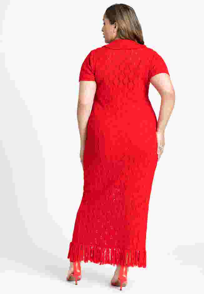 Crochet Maxi Dress With Collar & Fringe image number 1
