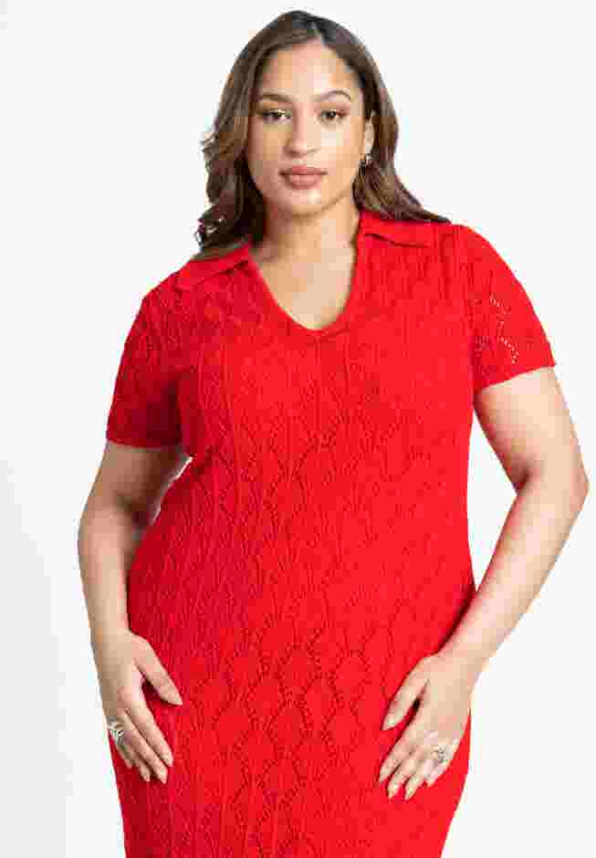 Crochet Maxi Dress With Collar & Fringe image number 2