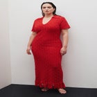 Crochet Maxi Dress With Collar & Fringe image number null