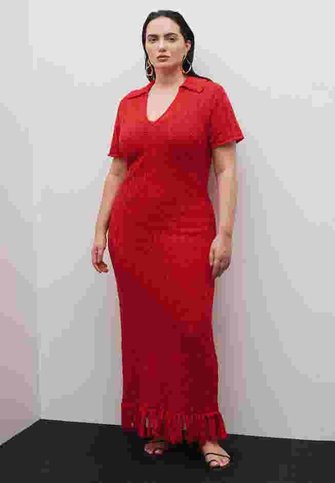 Crochet Maxi Dress With Collar & Fringe image number 3