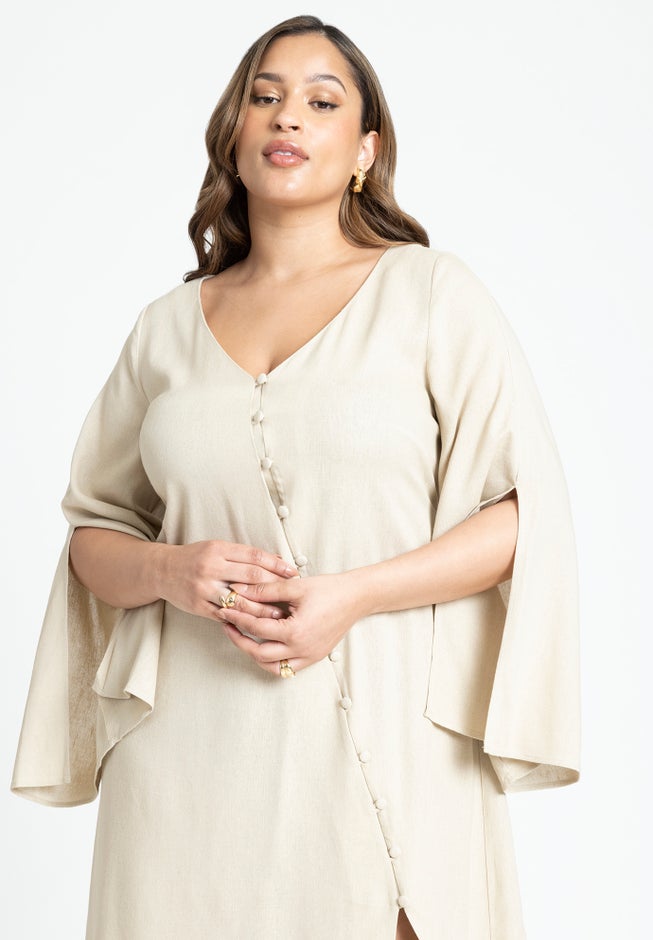 Asym Button Up Linen Dress image number 2