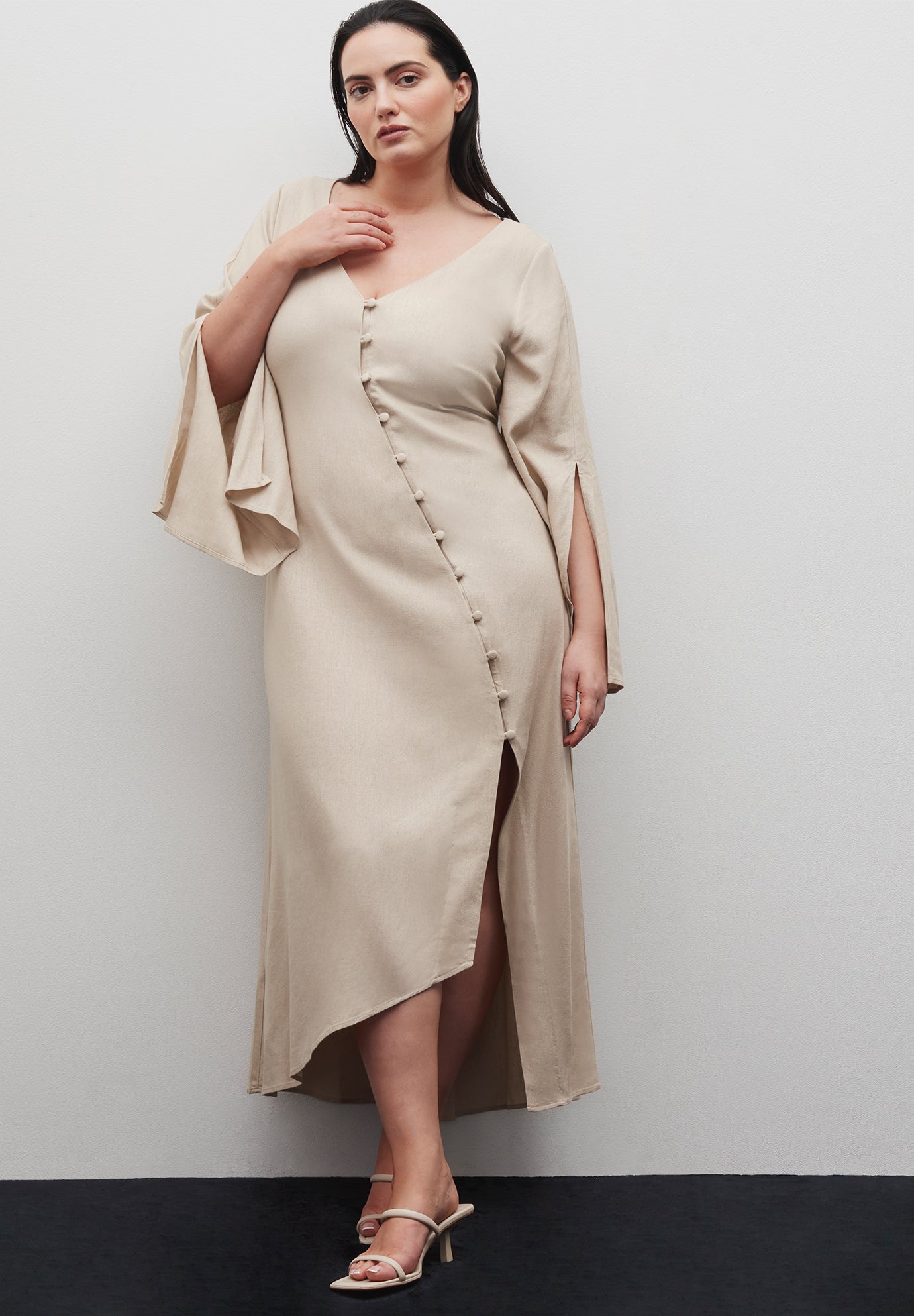 Asym Button Up Linen Dress image number 3