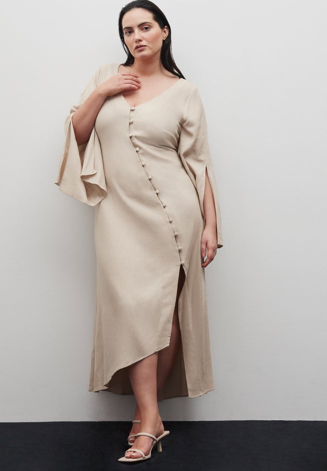 Asym Button Up Linen Dress image number 3