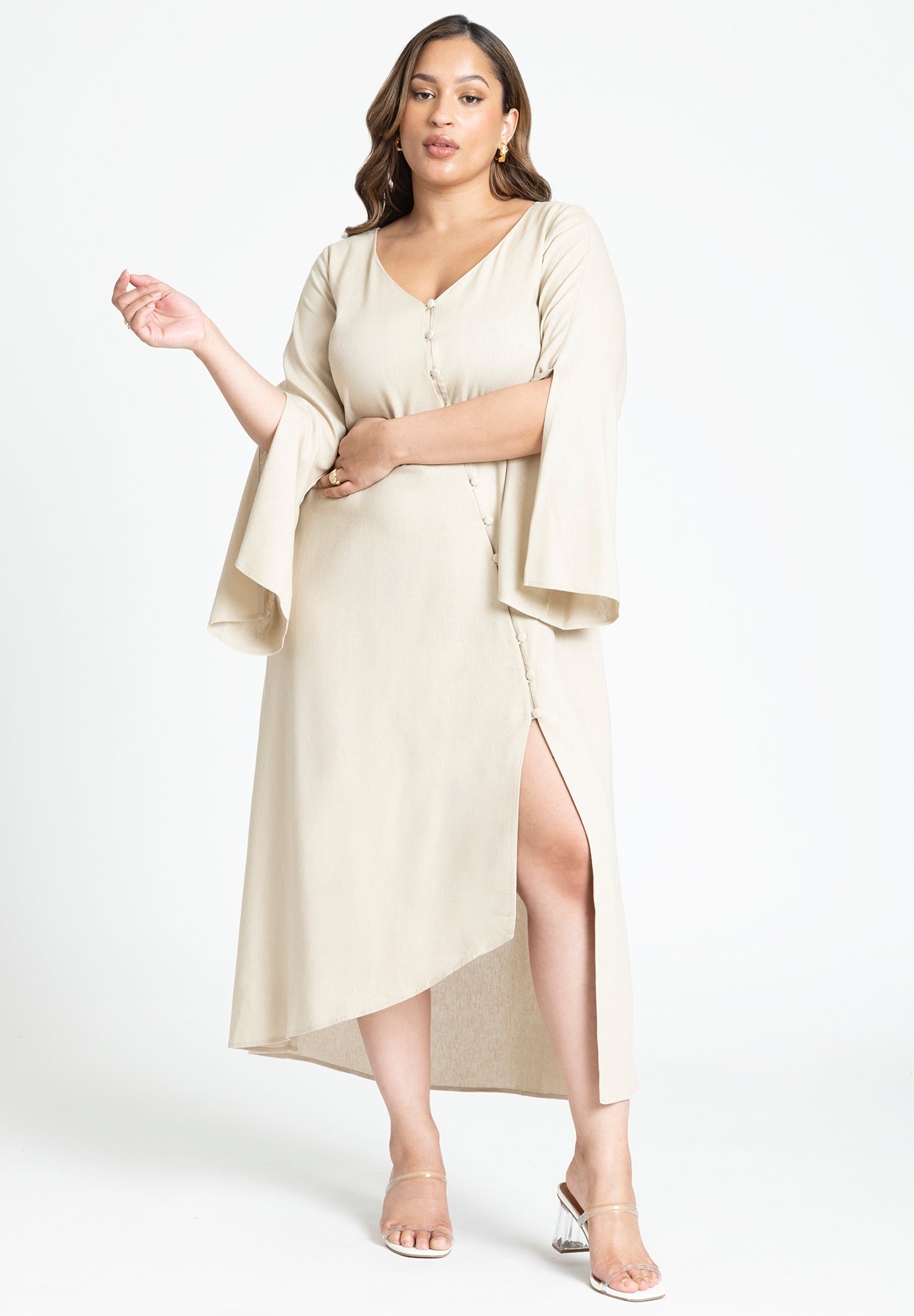 Asym Button Up Linen Dress image number 0