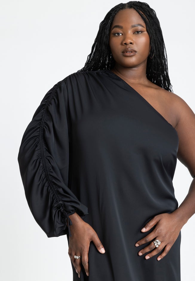 Gathered Sleeve Column Dress image number null
