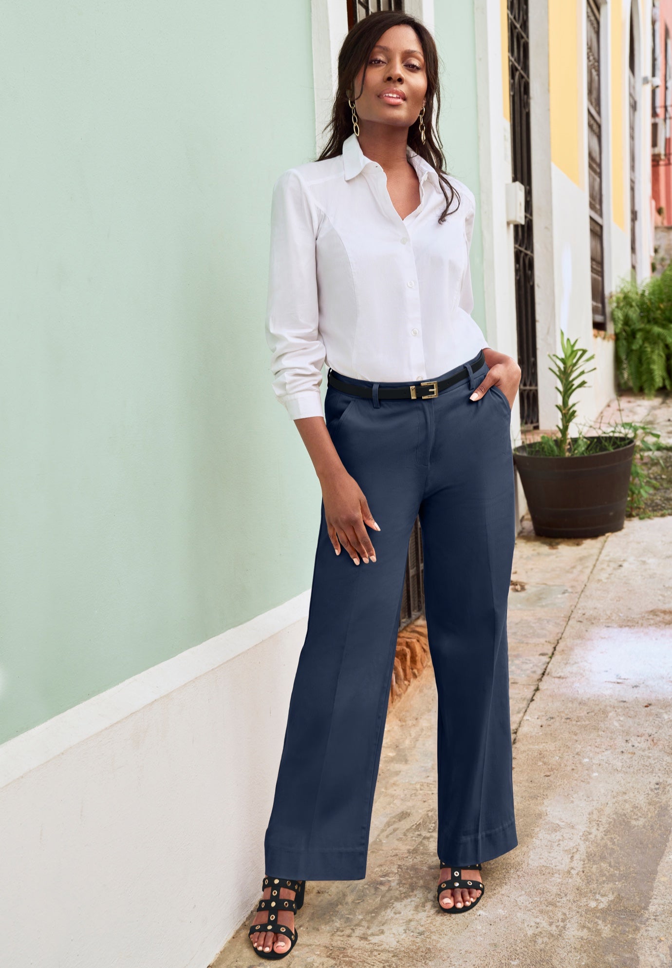 Stretch Cotton Chino Wide-Leg Trouser image number 1