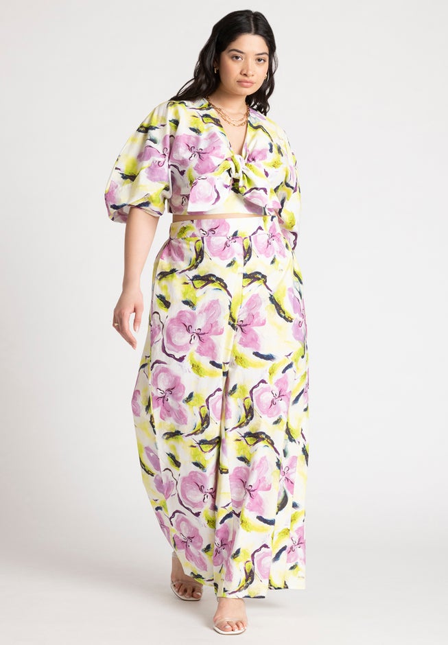 Puff Sleeve Tie Front Crop Top image number null