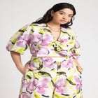 Puff Sleeve Tie Front Crop Top image number null