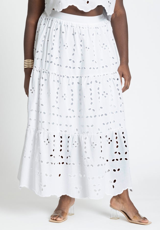 Eyelet Tiered Maxi Skirt image number null