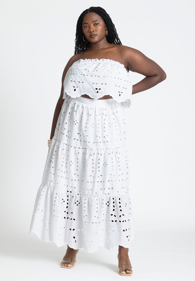 Eyelet Tiered Maxi Skirt image number null