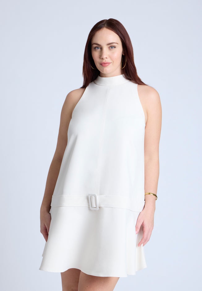 Mock Neck Belted Mini Dress image number null