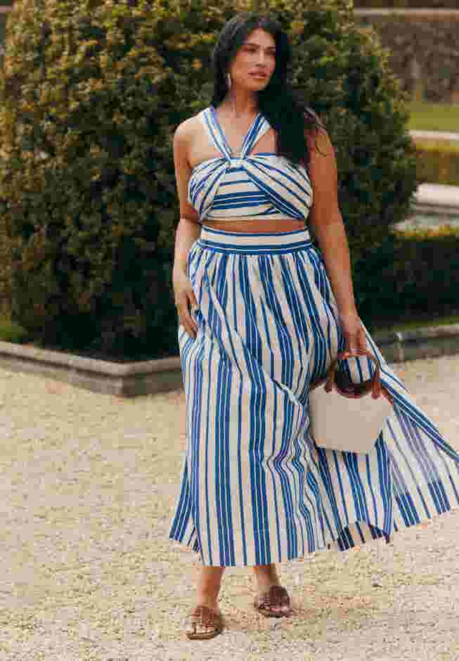 Poplin Maxi Skirt With Side Slits image number 0