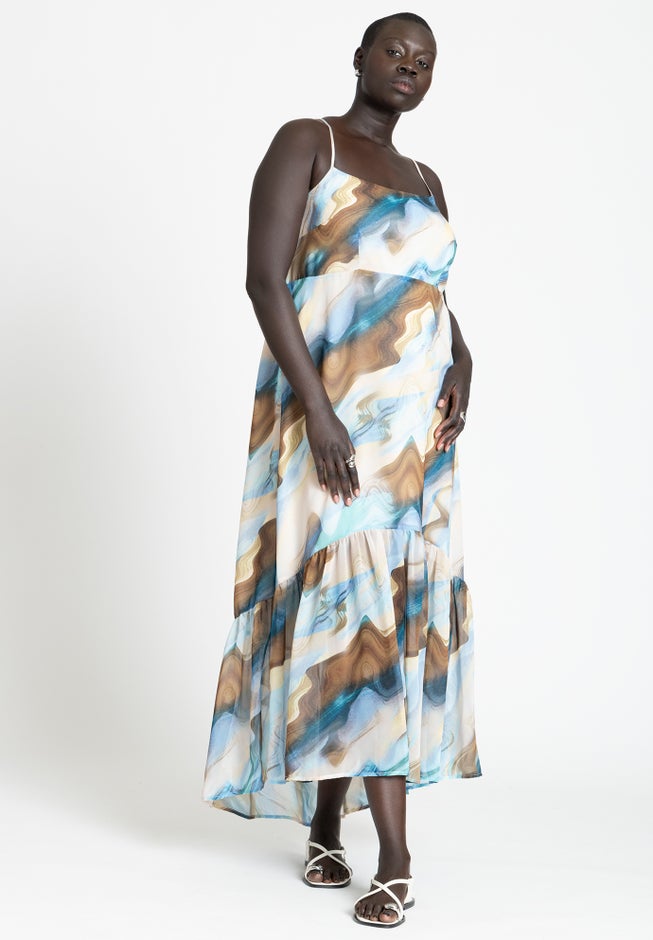 Printed Chiffon Flare Maxi Dress image number null