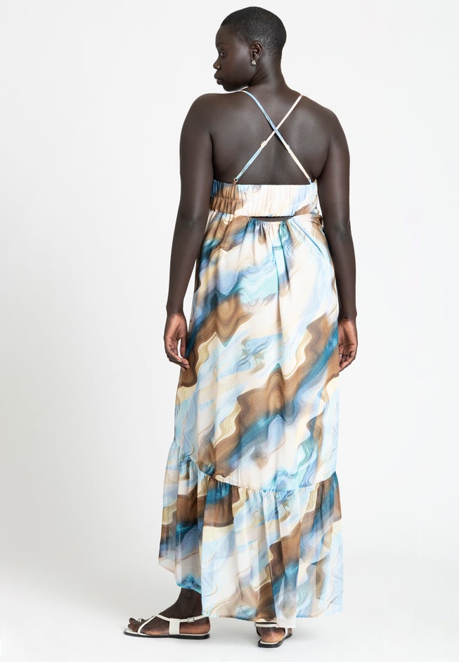 Printed Chiffon Flare Maxi Dress image number null
