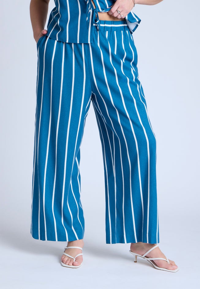 Wide Leg Striped Linen Blend Pant image number 1