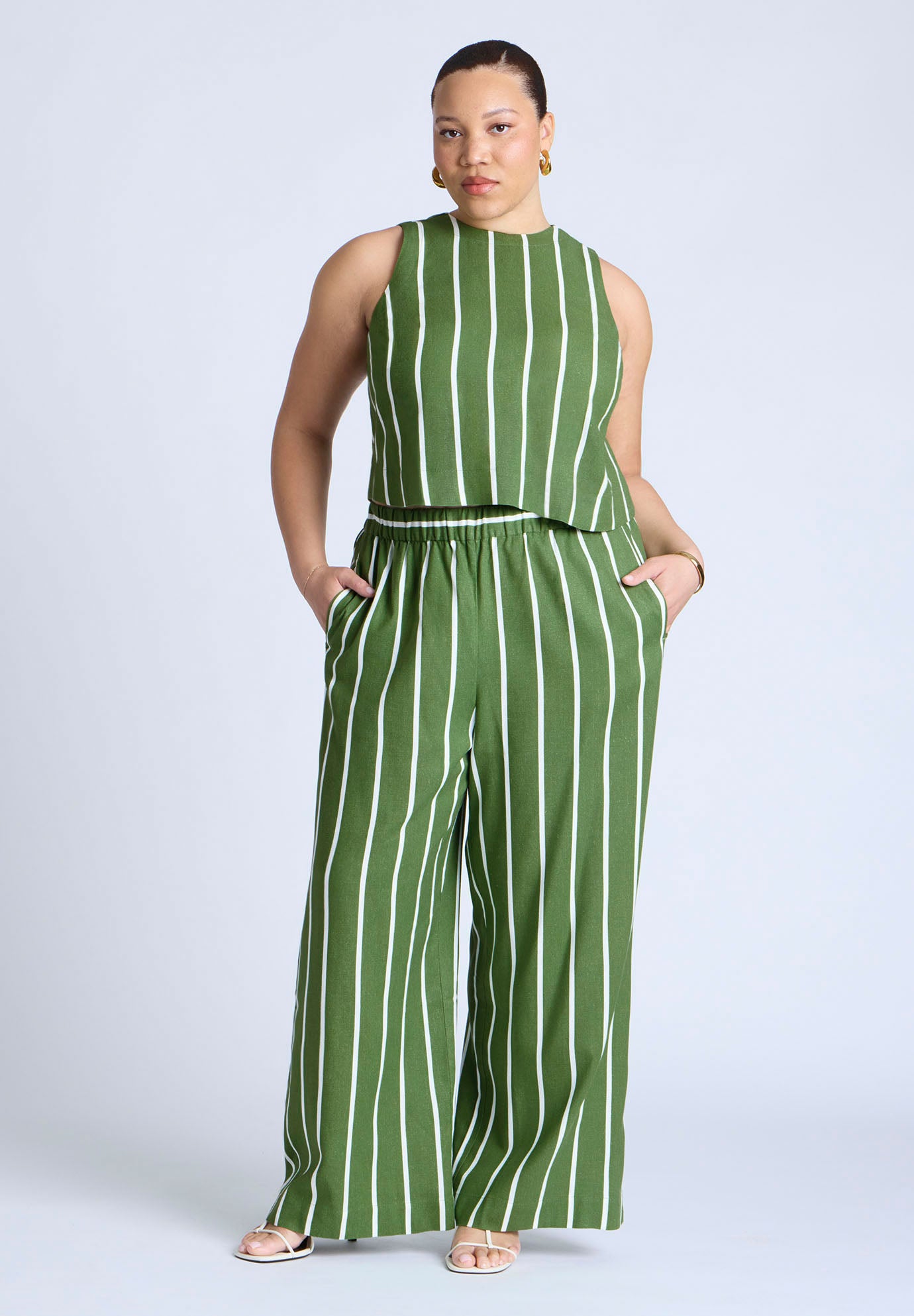 Wide Leg Striped Linen Blend Pant image number 0