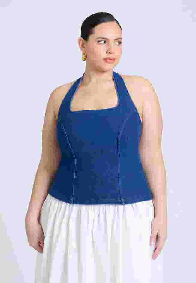  Comfort Stretch Denim Halter Top  image number 0
