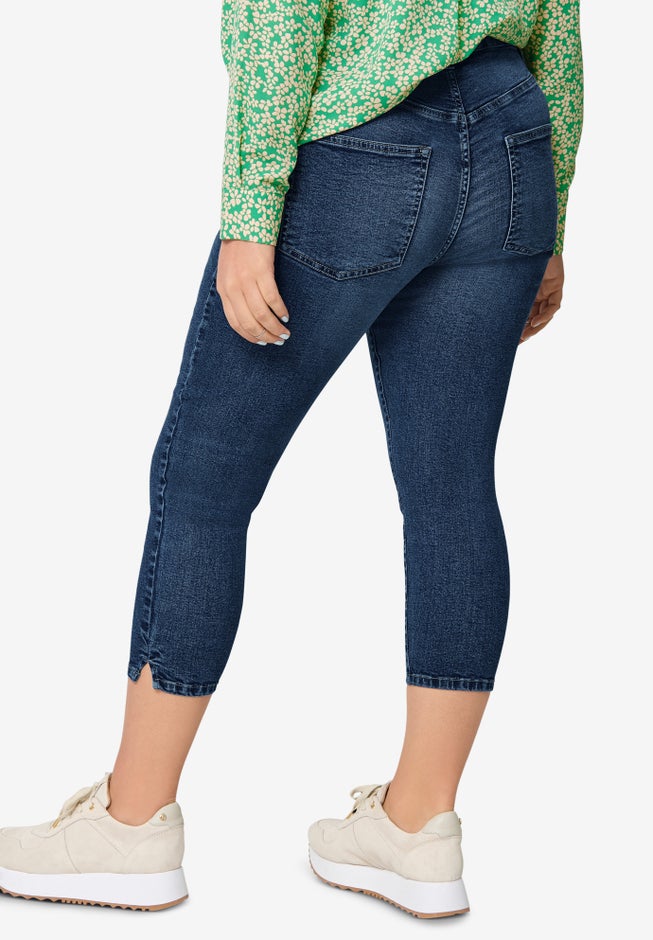 Slim 5-Pocket Stretch Mid-Rise Denim Capri image number 1