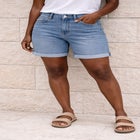 Stretch Denim Mid-rise Boyfriend Shorts image number null